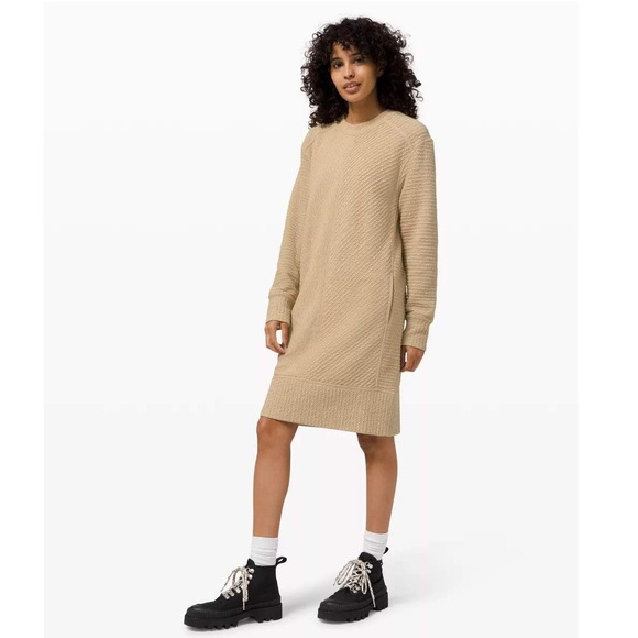 lululemon athletica Dresses & Skirts - Lululemon On Repeat Dress Women's 4 Tan Textured Casual Athletic Sweater Tunic